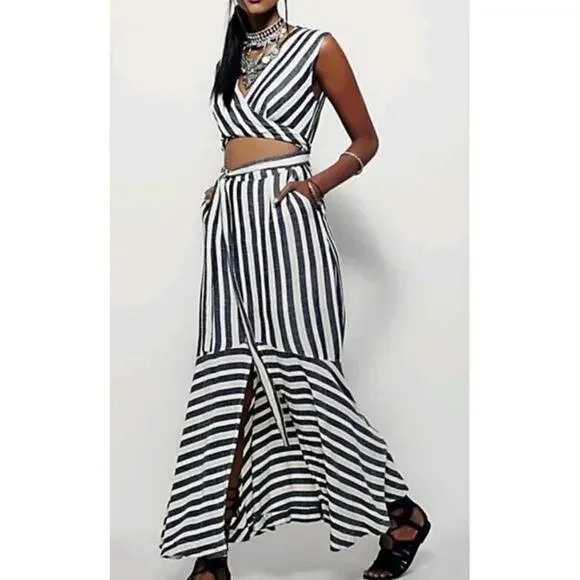 Free People La Babe Stripe Midi Dress 2 Pockets - Picture 1 of 8